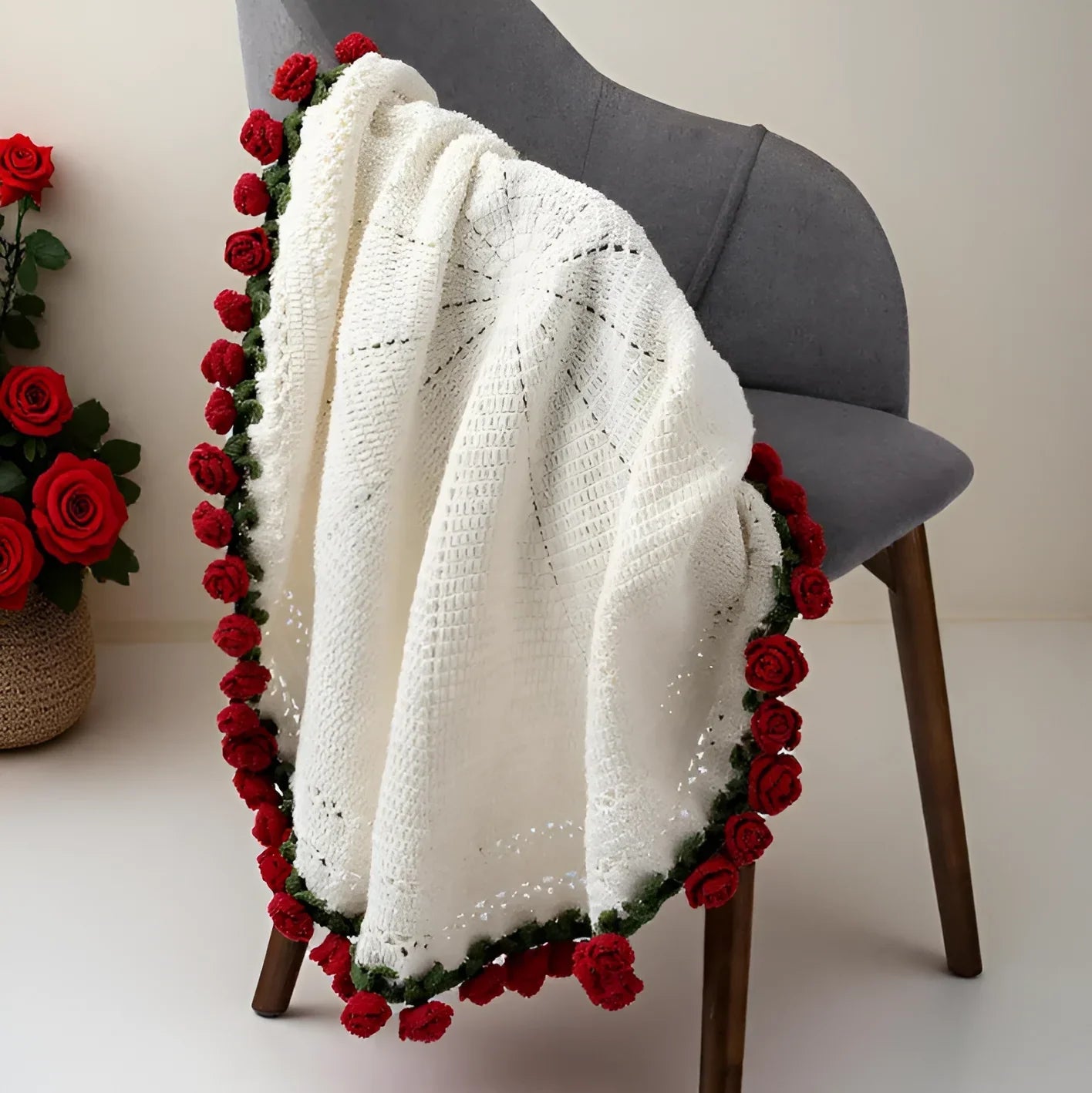 Manta floral eterna tejida a mano